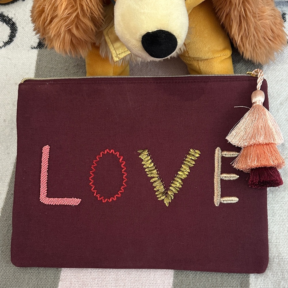 Stella & Dot Red and White Patterned Clutch